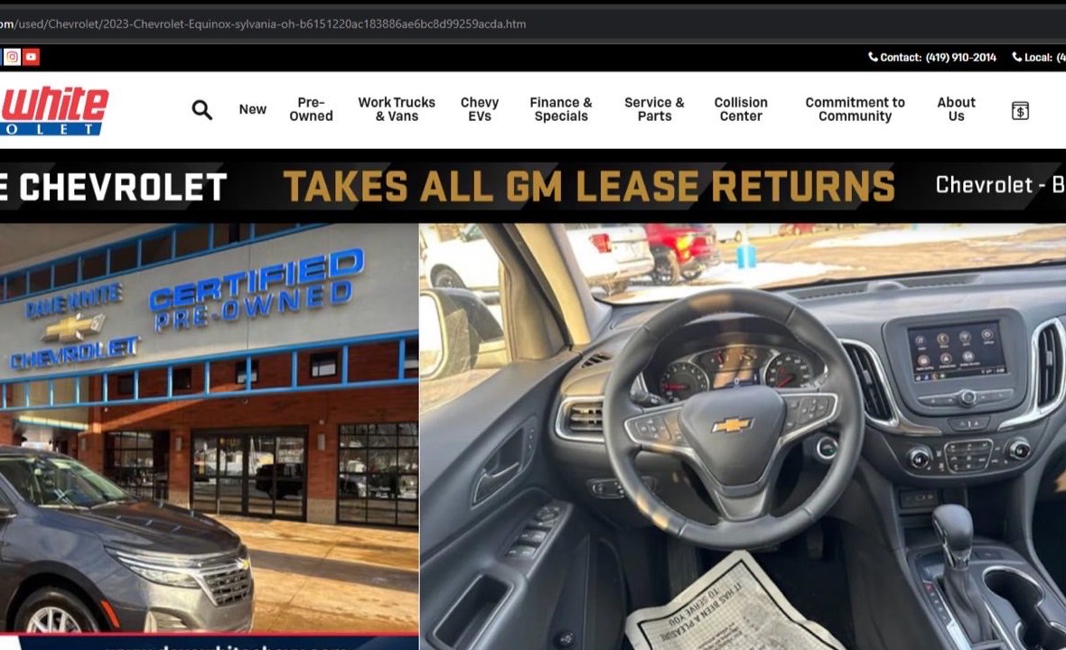 Dealer vehicle detail page opened in Chrome