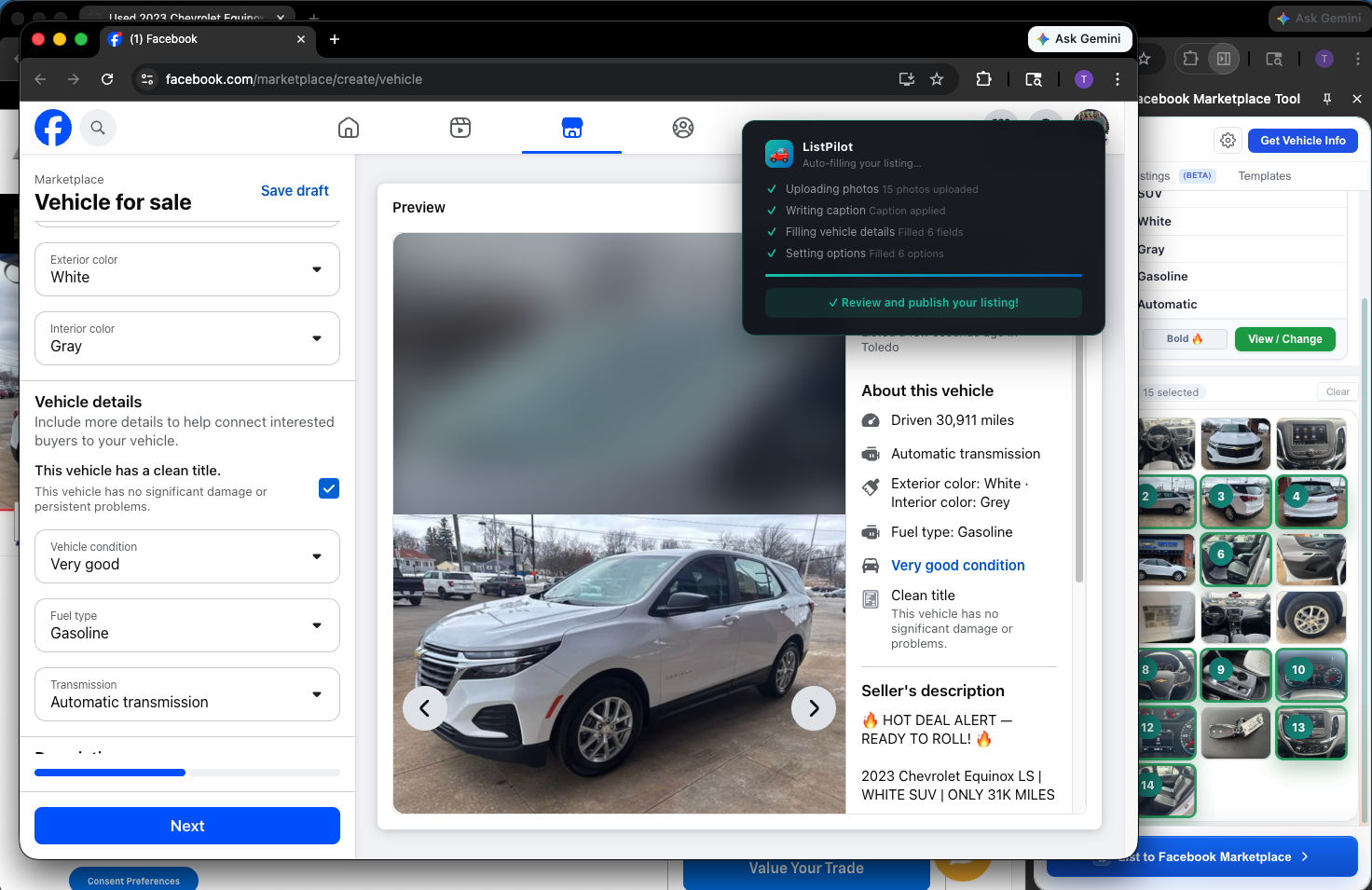 Facebook Marketplace form auto-filled by ListPilot
