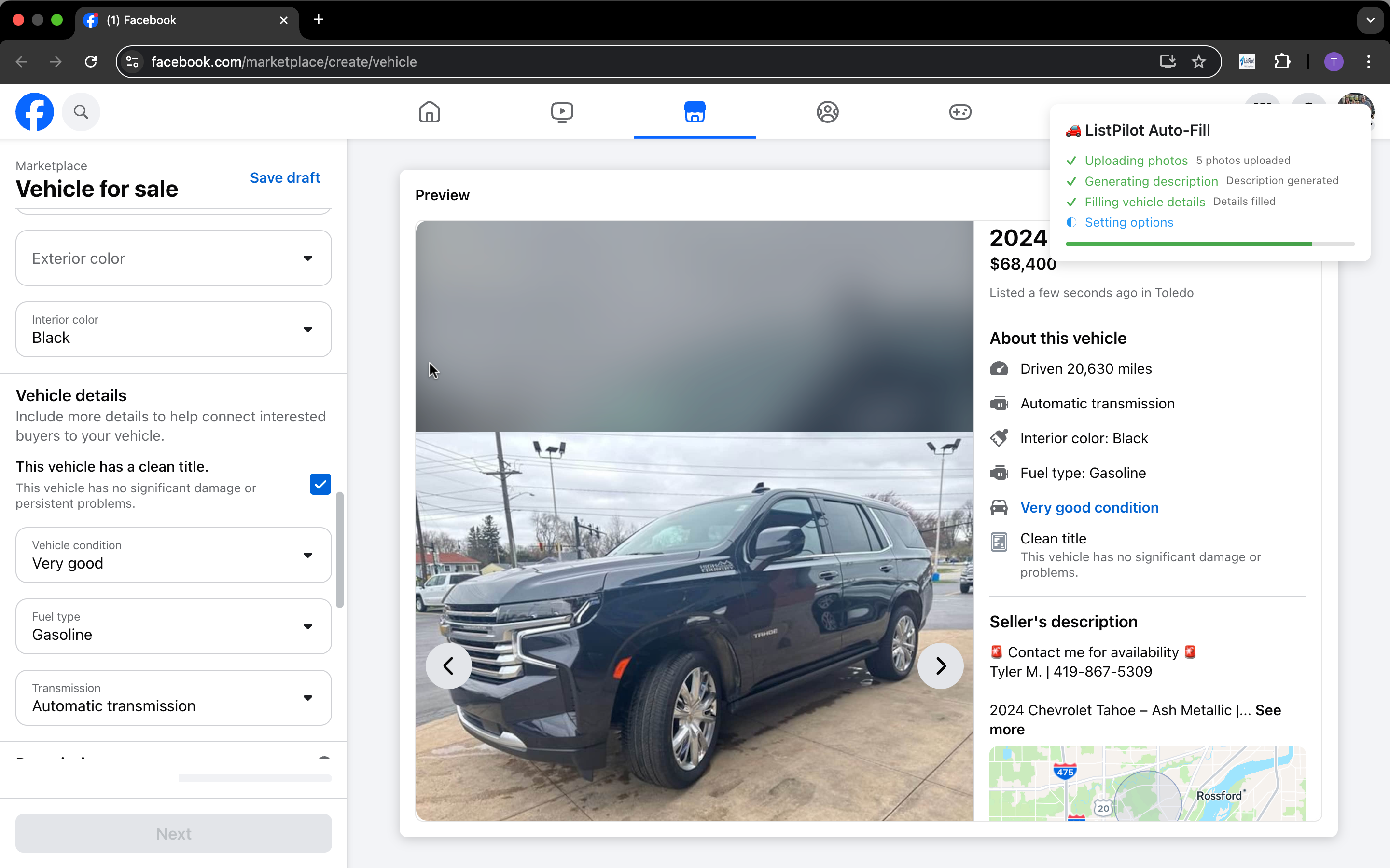 Facebook Marketplace form auto-filled by ListPilot